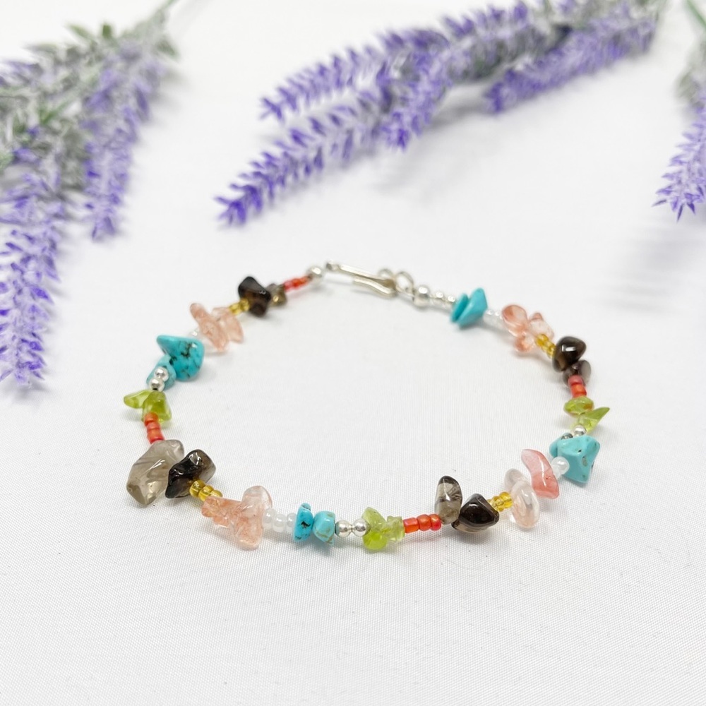 Vintage Genuine Stone Multicolor Beaded Dainty Bracelet